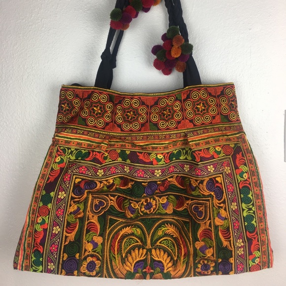 Handbags - Hmong Tribe Embroidered Fabric Boho Tote Bag
